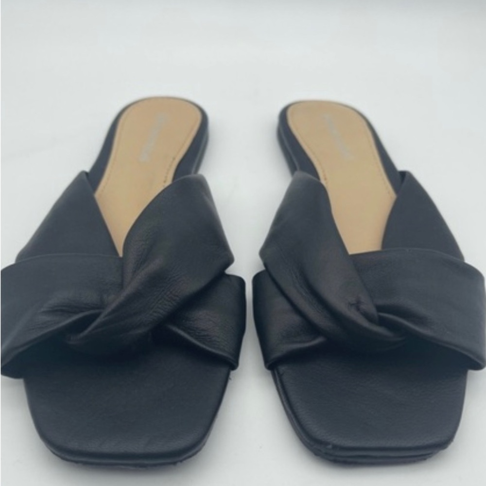 Jeffrey Campbell Leather Slides Sandals Black Slip-On Twist